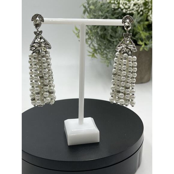 Jenny Packham Designer Wedding Dare To Shine Crystal White Pearl Dangle Earring - Picture 3 of 12